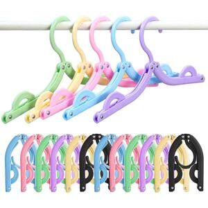 12pcs Folding Travel Clothes Hangers Portable Plastic Space Saving 17 Inch
